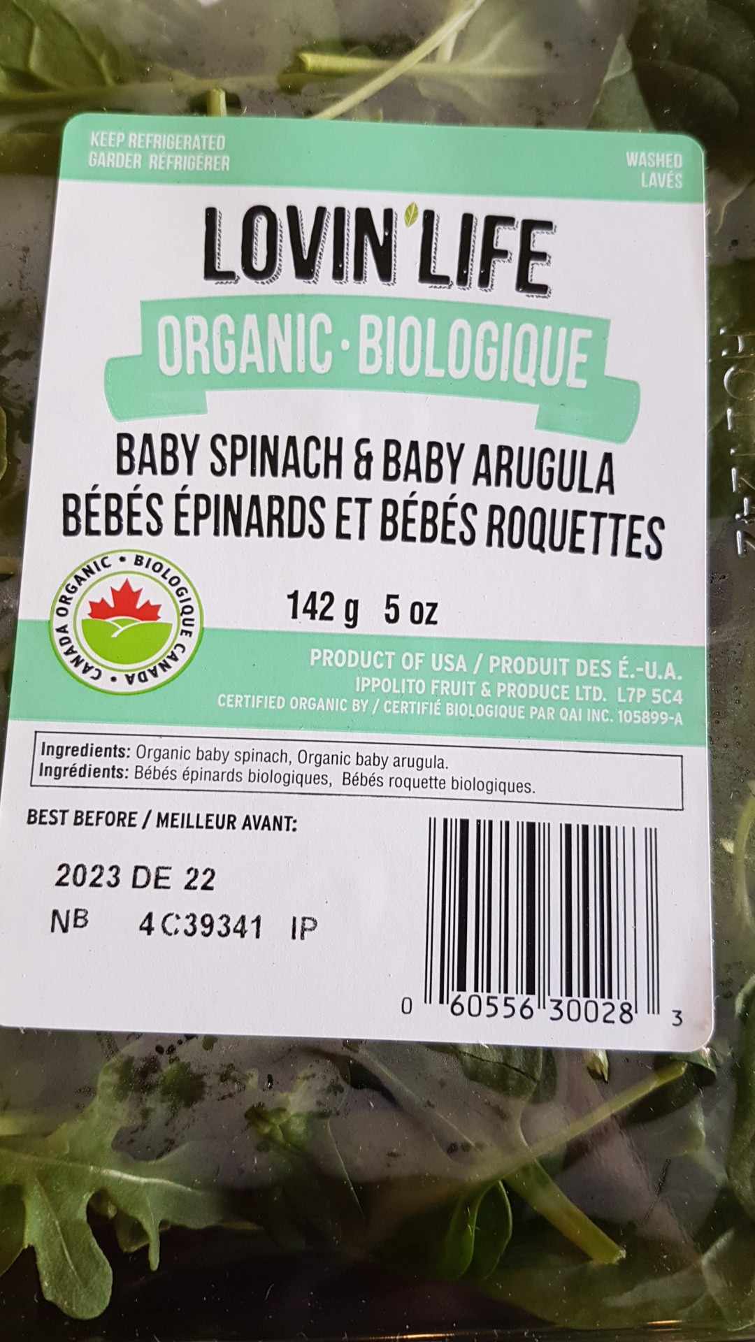 Épinards et Roquette bébés (boite 5 oz)