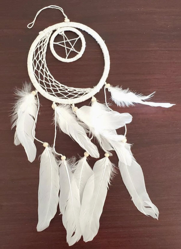 Décoration d'intérieur - Attrape-rêves, croissant de lune et pentagramme, hauteur 15