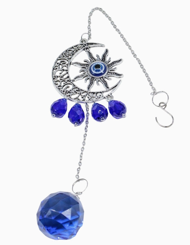 Décoration d'intérieur - Attrape-soleil - Décoration à suspendre en cristal - Lune, soleil et mauvais œil