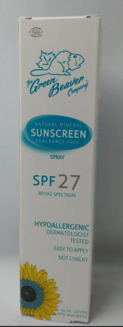 Écran solaire naturel en vaporisateur FPS 27 pour adulte (90 ml)