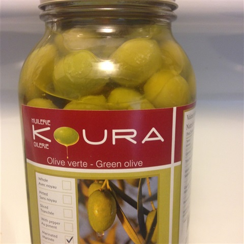 Olives vertes marinées à l'ail,basilic et huile olive (500ml)