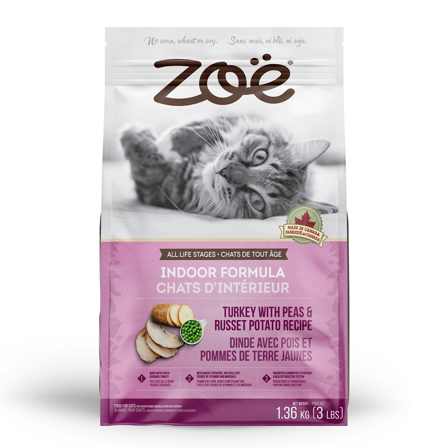 Nourriture chat intérieur dinde, pois, pomme de terre ( 1.36kg)