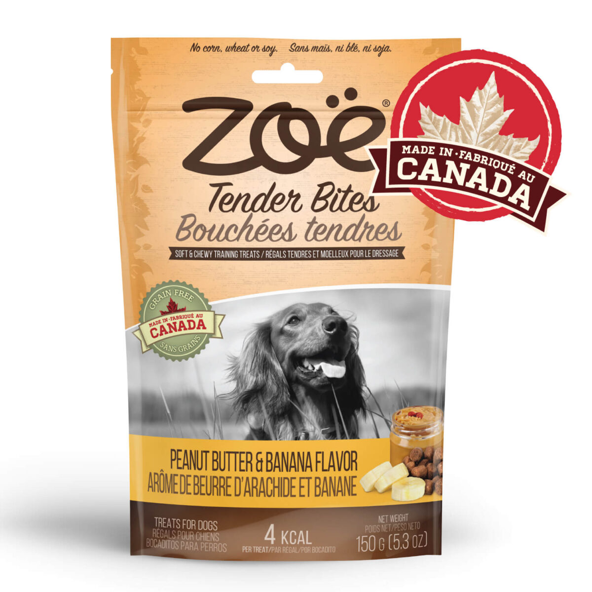 Bouchées tendres pour chien arôme beurre d'arachide et banane (150gr)