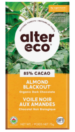 Chocolat noir 85 pourcent Voile noir amandes ALTERECO (75gr)