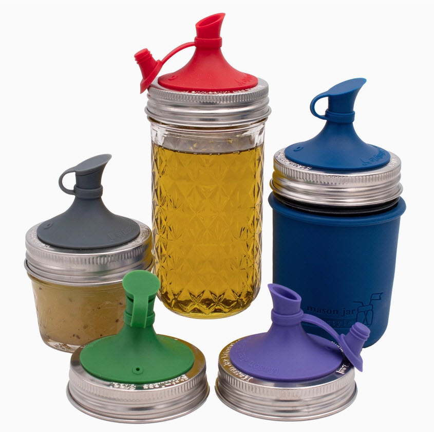 Couvercle à bec verseur en silicone pour bocaux Mason - large ouverture - violet