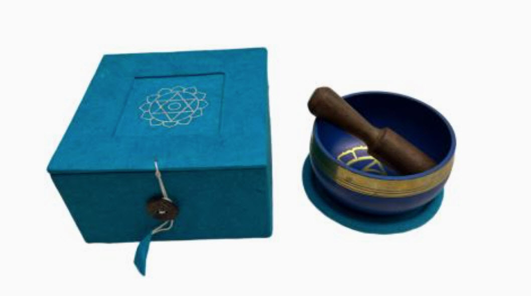 bol tibetain en brass - chakra de la gorge - bleu