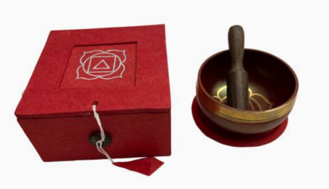 bol tibetain en brass - chakra racine - rouge