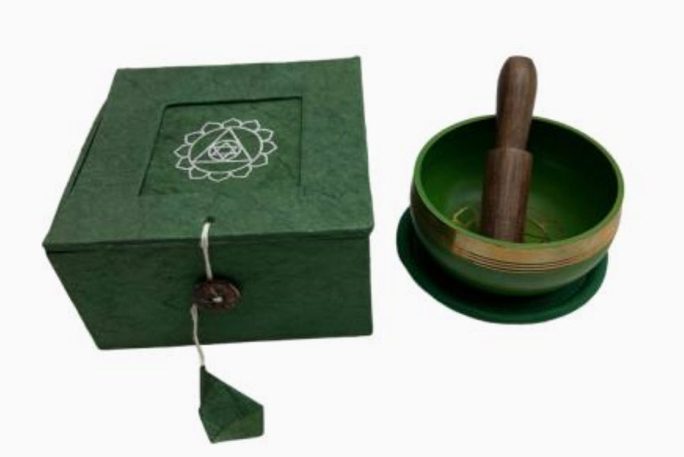 bol tibetain en brass - chakra du coeur - vert