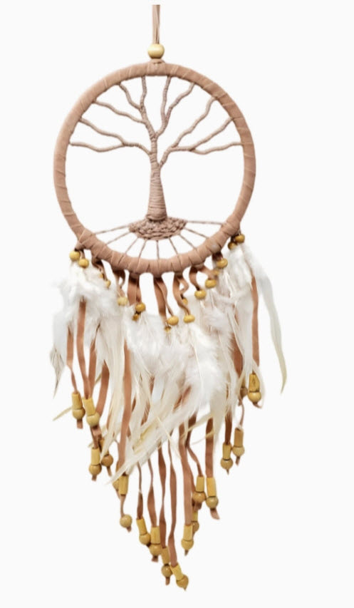 Décoration d'intérieur - Dreamcatcher - Arbre de vie en daim avec plumes et perles