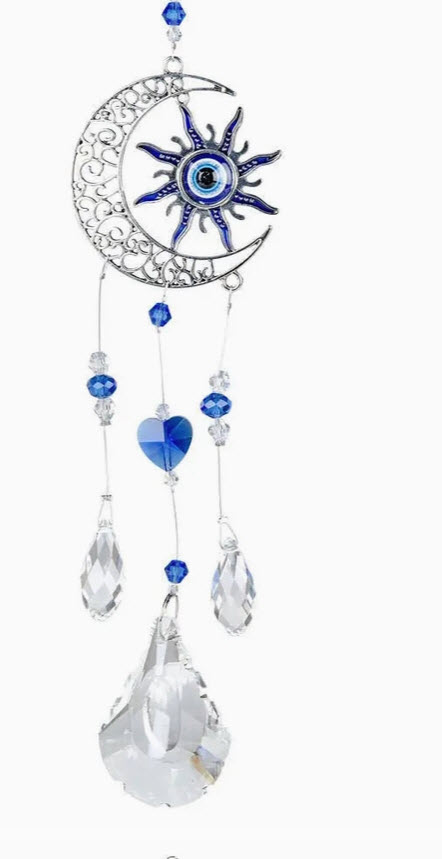Décoration d'intérieur - Décoration à suspendre en cristal représentant le mauvais œil du soleil et de la lune