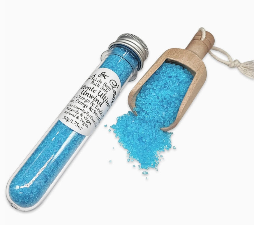 Sel de bain -Potion relaxante -Huiles essentielles de lavande, d'orange et de basilic doux