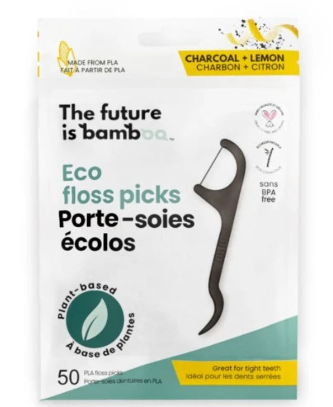 Porte-soies dentaires écolo - charbon-citron (50 un)